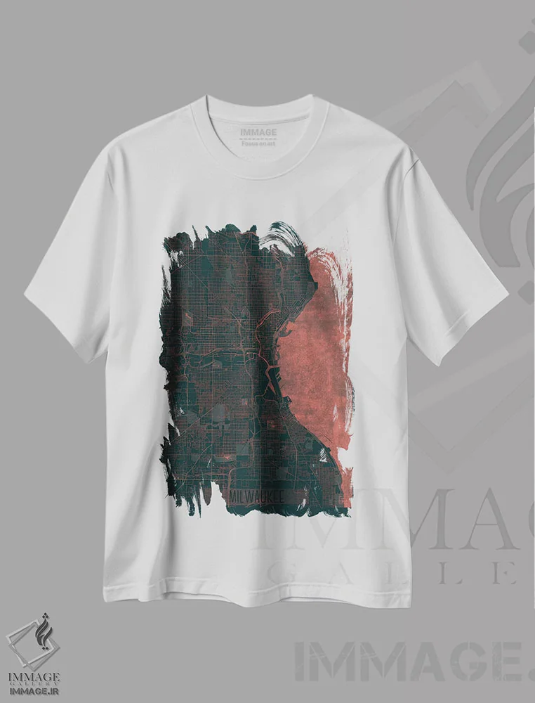 تیشرت سفید طرح دار نقشه شهری میلواکی با افکت مادون قرمز، هنر دیجیتال اثر هوبرت روگوسکی | فروشگاه ایماژ