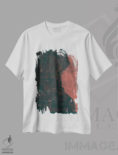 تیشرت سفید طرح دار نقشه شهری میلواکی با افکت مادون قرمز، هنر دیجیتال اثر هوبرت روگوسکی | فروشگاه ایماژ