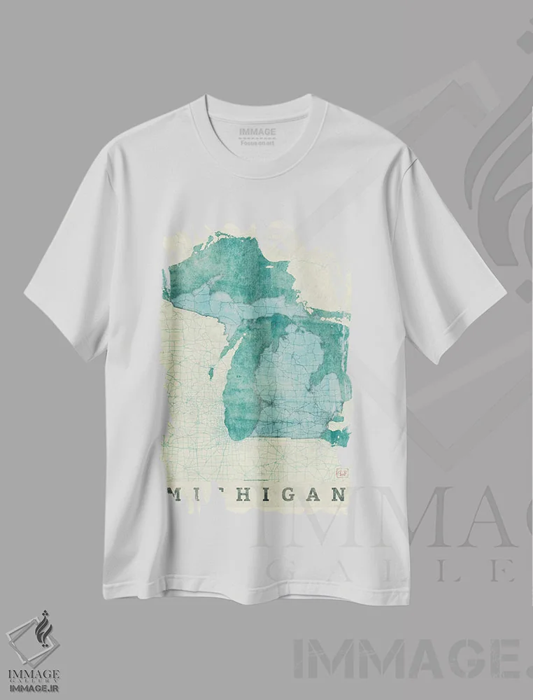 تیشرت سفید طرح دار نقشه میشیگان، تزئینی اثر هوبرت روگوسکی | immage.ir