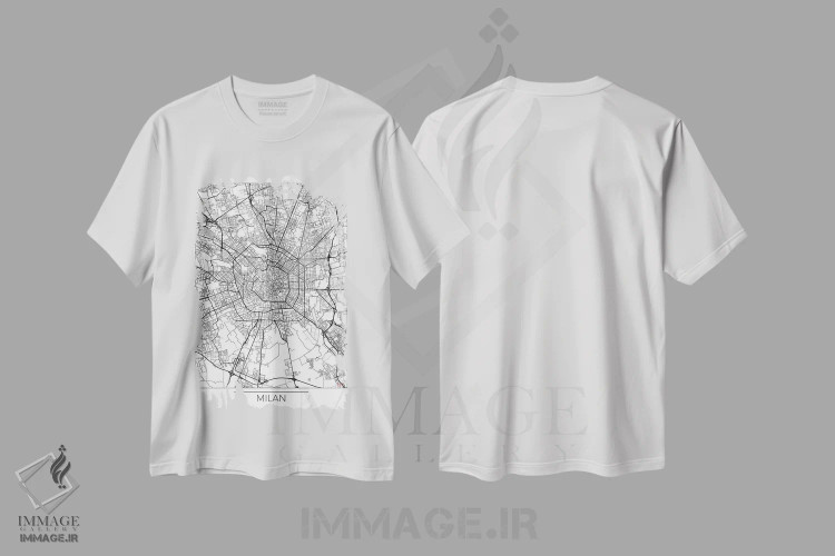 تیشرت سفید طرح دار نقشه مینیمال طرح شهر میلان، هنر دیجیتال اثر هوبرت روگوسکی | فروشگاه ایماژ
