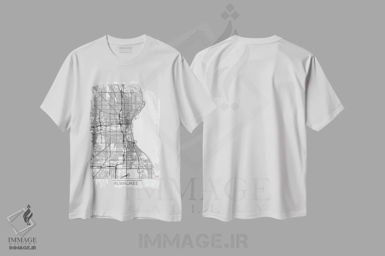 تیشرت سفید طرح دار نقشه مینیمال طرح شهر میلواکی، هنر دیجیتال اثر هوبرت روگوسکی | immage.ir