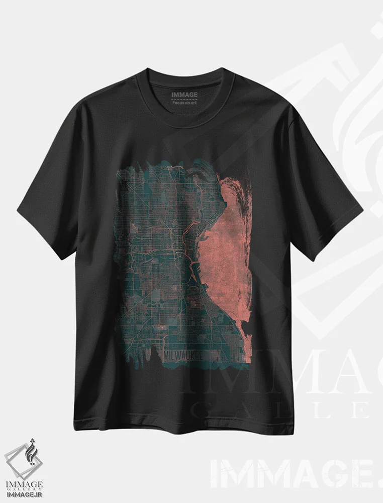 تیشرت مشکی طرح دار نقشه شهری میلواکی با افکت مادون قرمز، هنر دیجیتال اثر هوبرت روگوسکی | immage.ir