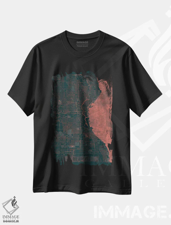 تیشرت مشکی طرح دار نقشه شهری میلواکی با افکت مادون قرمز، هنر دیجیتال اثر هوبرت روگوسکی | immage.ir