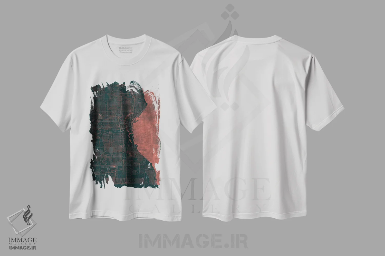 تیشرت سفید طرح دار نقشه شهری میلواکی با افکت مادون قرمز، هنر دیجیتال اثر هوبرت روگوسکی | فروشگاه ایماژ