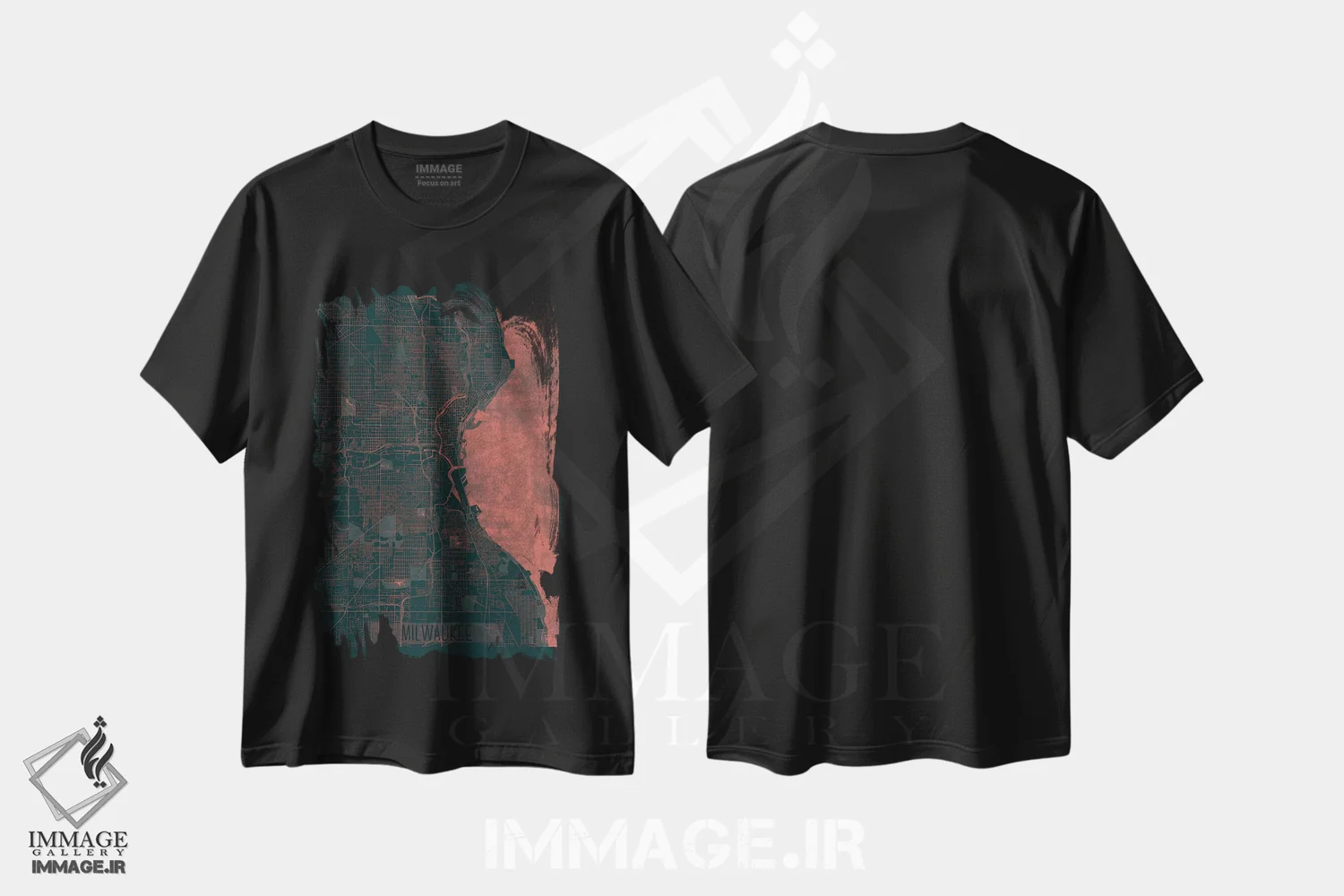 تیشرت مشکی طرح دار نقشه شهری میلواکی با افکت مادون قرمز، هنر دیجیتال اثر هوبرت روگوسکی | immage.ir