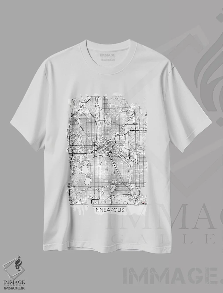 تیشرت سفید طرح دار نقشه مینیمال طرح شهر مینیاپولیس، هنر دیجیتال اثر هوبرت روگوسکی | فروشگاه ایماژ