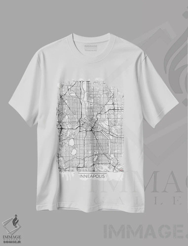 تیشرت سفید طرح دار نقشه مینیمال طرح شهر مینیاپولیس، هنر دیجیتال اثر هوبرت روگوسکی | فروشگاه ایماژ