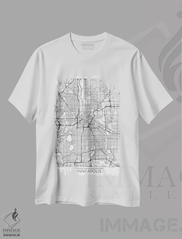 تیشرت سفید طرح دار نقشه مینیمال طرح شهر مینیاپولیس، هنر دیجیتال اثر هوبرت روگوسکی | فروشگاه ایماژ