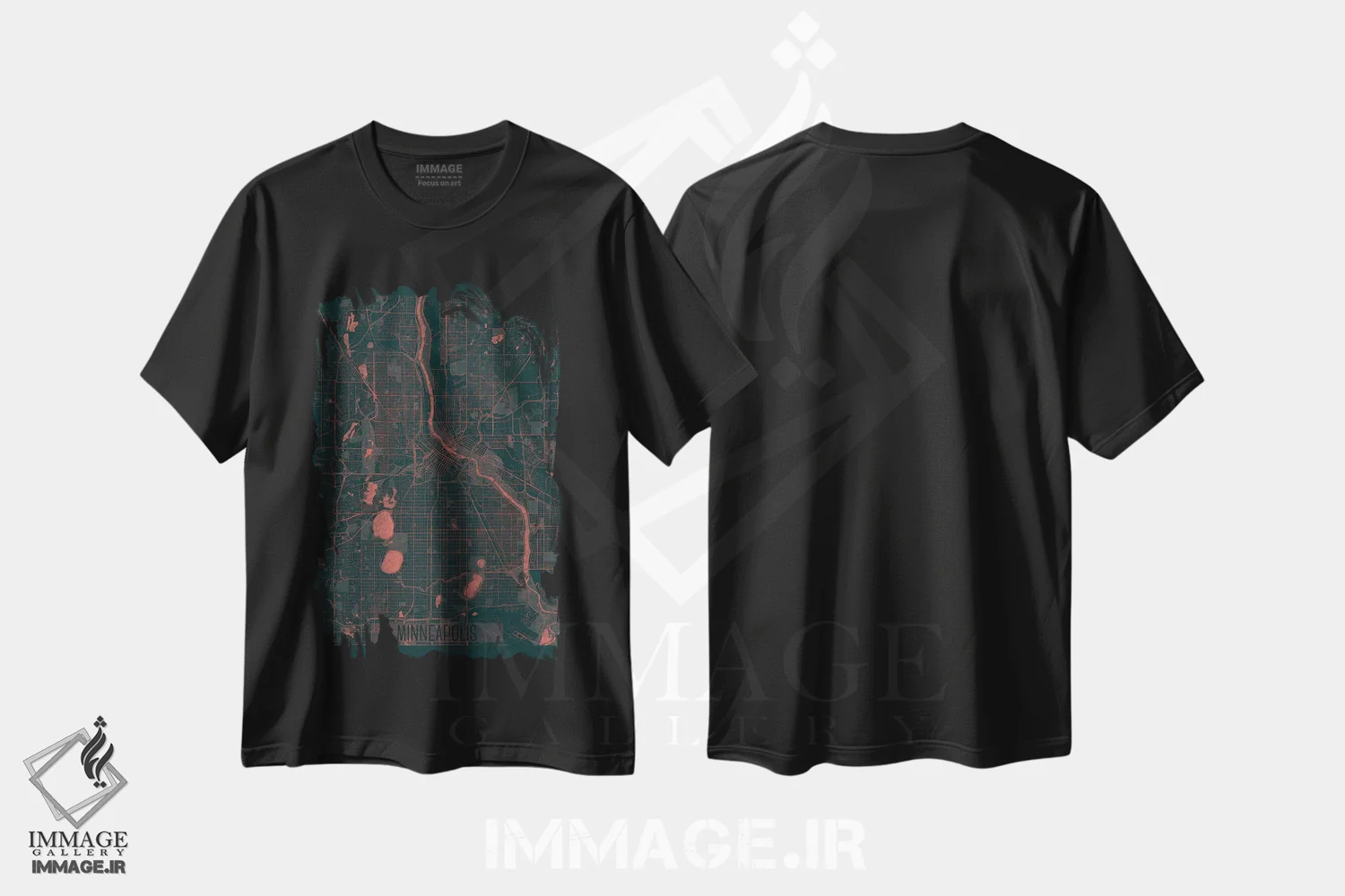 تیشرت مشکی طرح دار نقشه شهری مینیاپولیس با افکت مادون قرمز، هنر دیجیتال اثر هوبرت روگوسکی | فروشگاه ایماژ