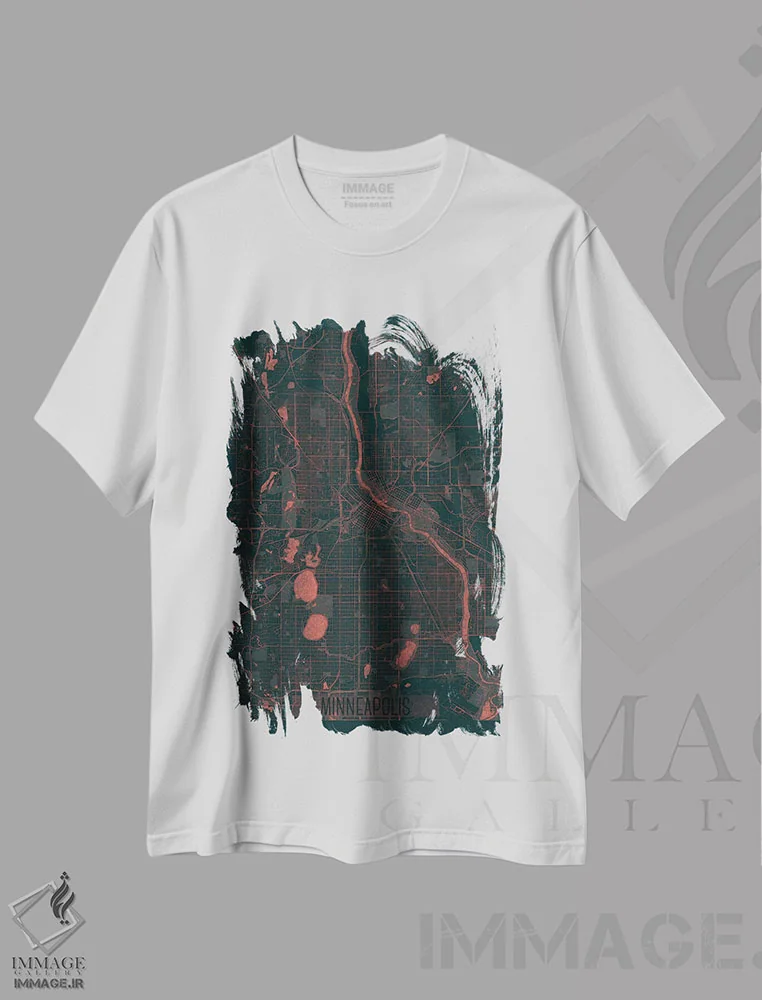 تیشرت سفید طرح دار نقشه شهری مینیاپولیس با افکت مادون قرمز، هنر دیجیتال اثر هوبرت روگوسکی | immage.ir