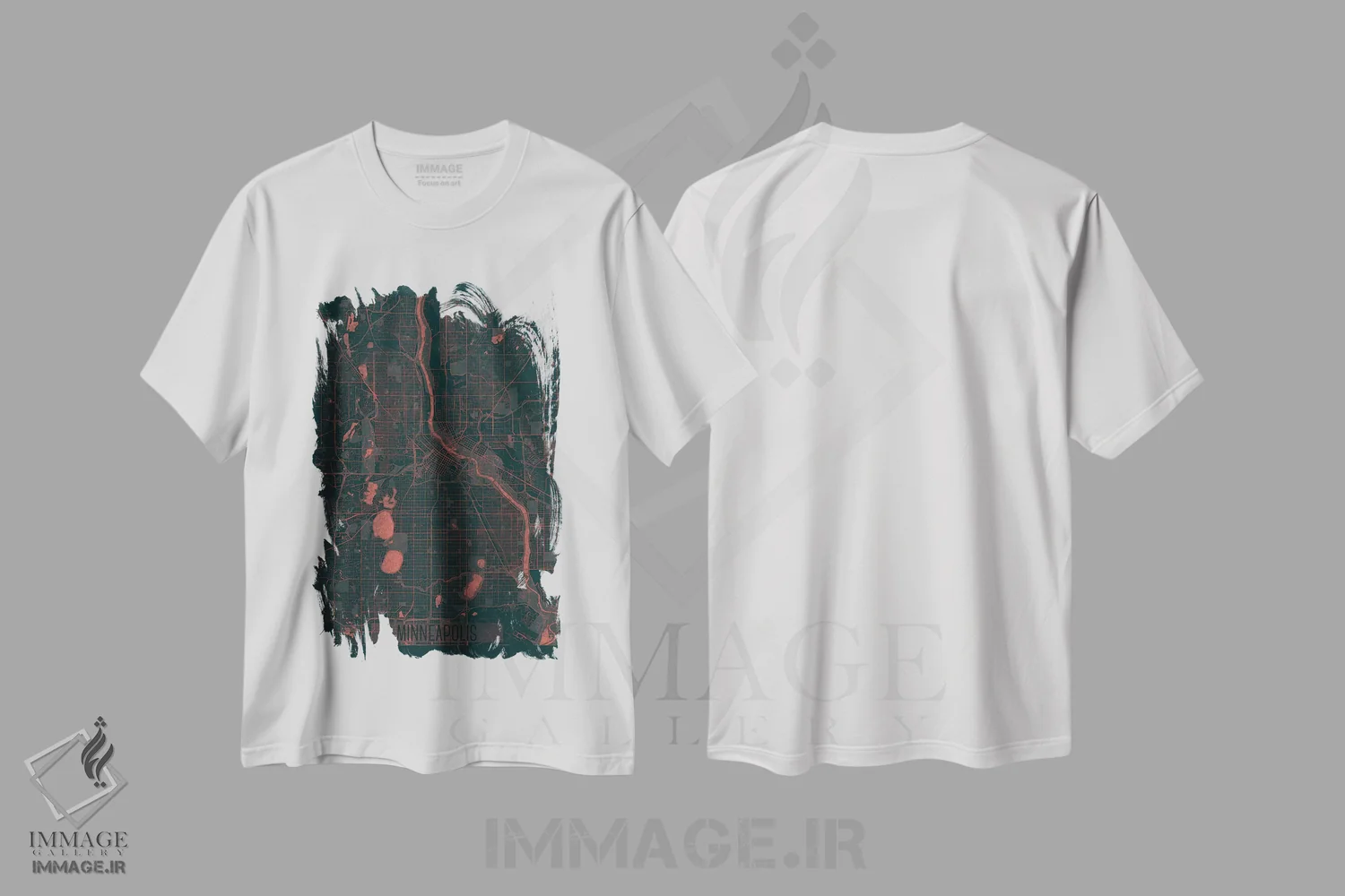 تیشرت سفید طرح دار نقشه شهری مینیاپولیس با افکت مادون قرمز، هنر دیجیتال اثر هوبرت روگوسکی | immage.ir