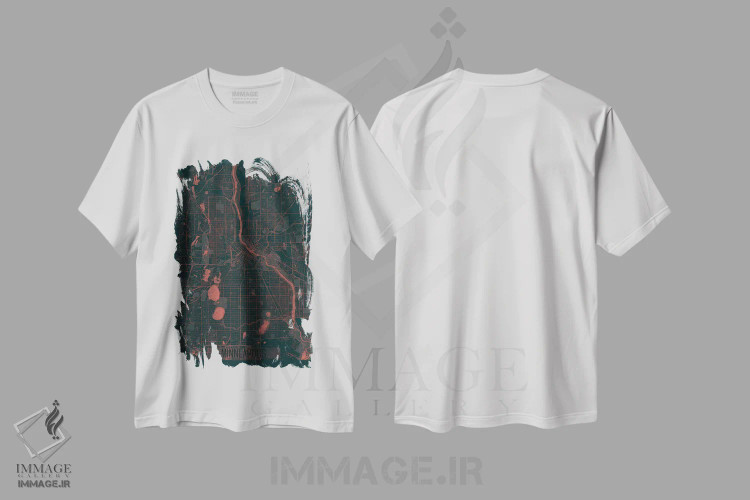تیشرت سفید طرح دار نقشه شهری مینیاپولیس با افکت مادون قرمز، هنر دیجیتال اثر هوبرت روگوسکی | immage.ir