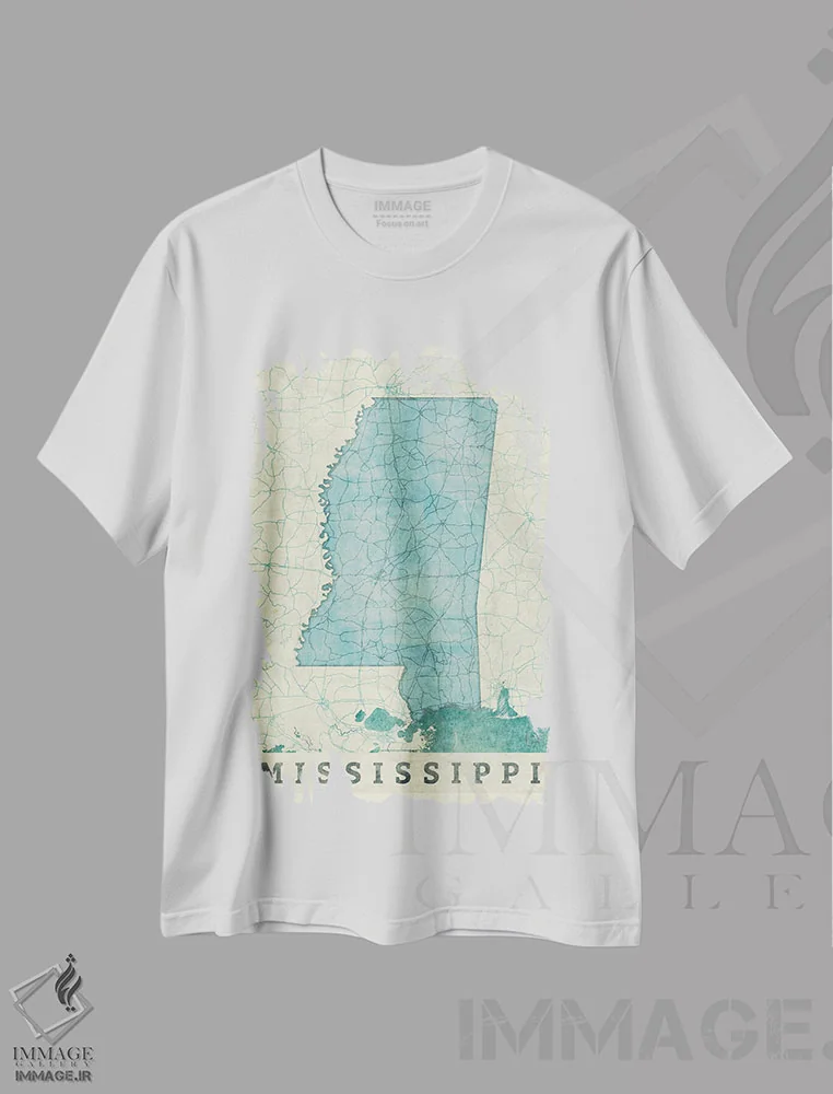 تیشرت سفید طرح دار نقشه میسیسیپی، تزئینی اثر هوبرت روگوسکی | immage.ir