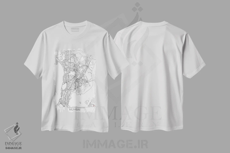 تیشرت سفید طرح دار نقشه شهری مینیمال بمبئی، هنر دیجیتال اثر هوبرت روگوسکی | فروشگاه ایماژ
