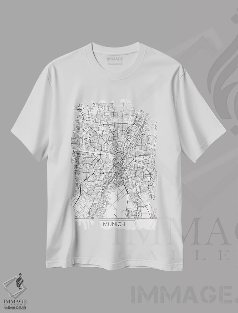 تیشرت سفید طرح دار نقشه شهری مینیمال مونیخ، هنر دیجیتال اثر هوبرت روگوسکی | immage.ir
