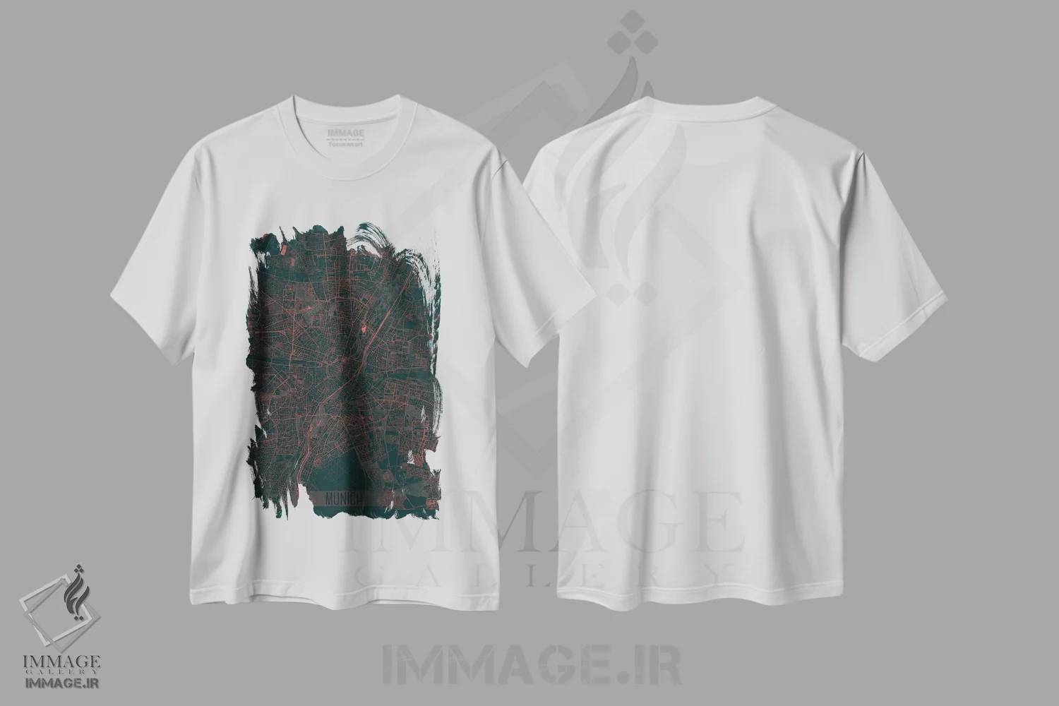 تیشرت سفید طرح دار نقشه شهری مادون قرمز مونیخ، هنر دیجیتال اثر هوبرت روگوسکی | فروشگاه ایماژ