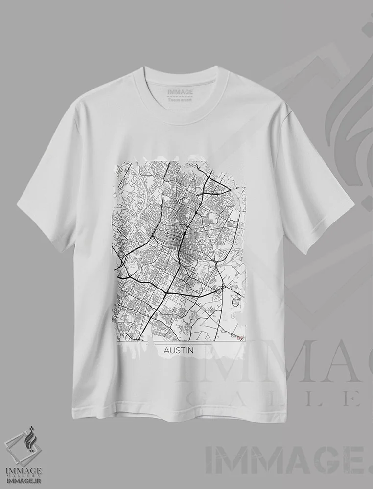 تیشرت سفید طرح دار نقشه شهری مینیمال آستین، هنر دیجیتال اثر هوبرت روگوسکی | immage.ir