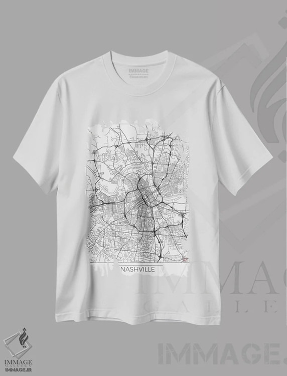 تیشرت سفید طرح دار نقشه شهری مینیمال نشویل، هنر دیجیتال اثر هوبرت روگوسکی | فروشگاه ایماژ
