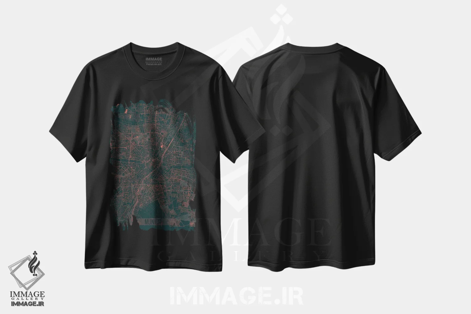 تیشرت مشکی طرح دار نقشه شهری مادون قرمز مونیخ، هنر دیجیتال اثر هوبرت روگوسکی | immage.ir