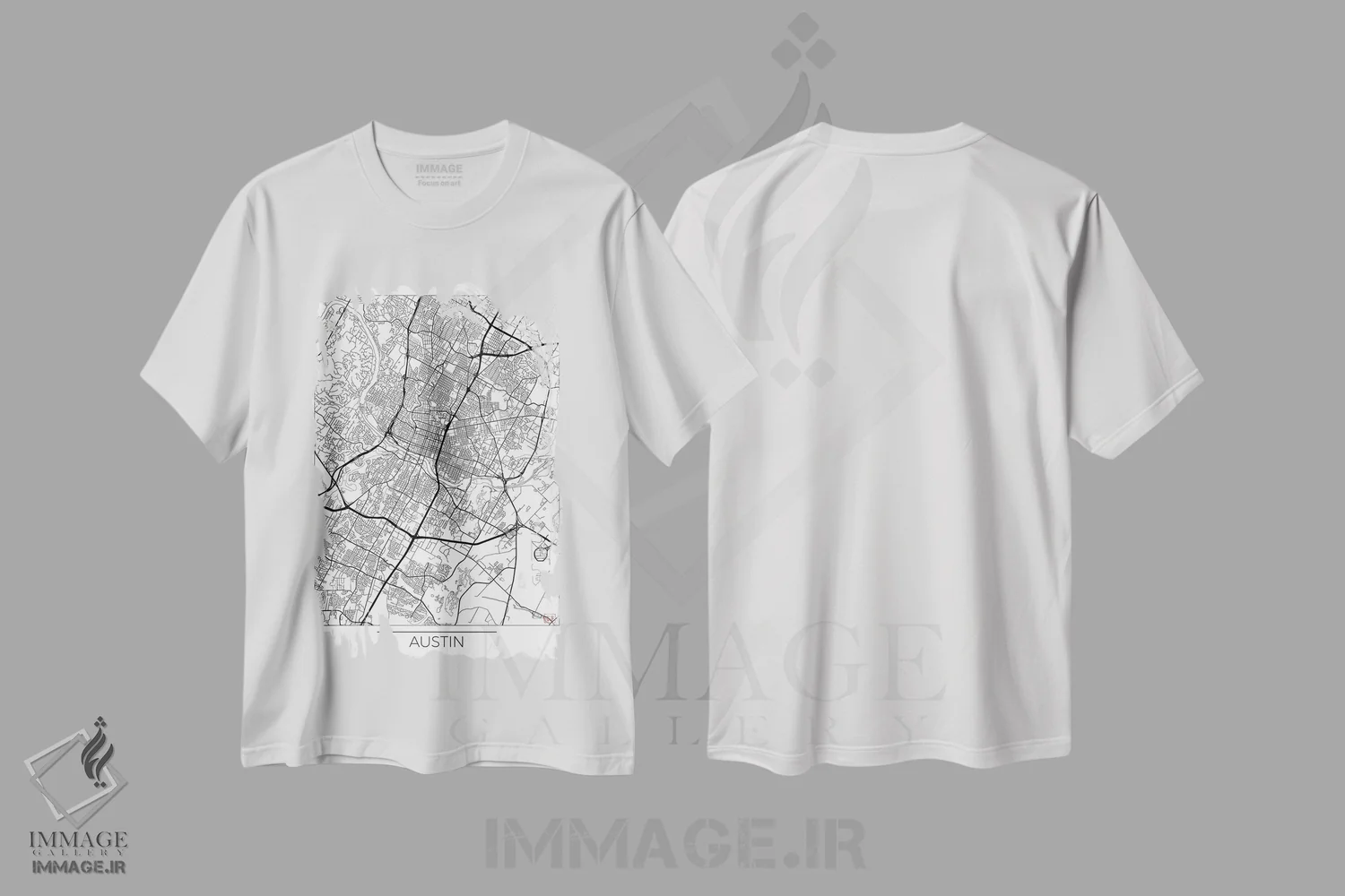 تیشرت سفید طرح دار نقشه شهری مینیمال آستین، هنر دیجیتال اثر هوبرت روگوسکی | immage.ir
