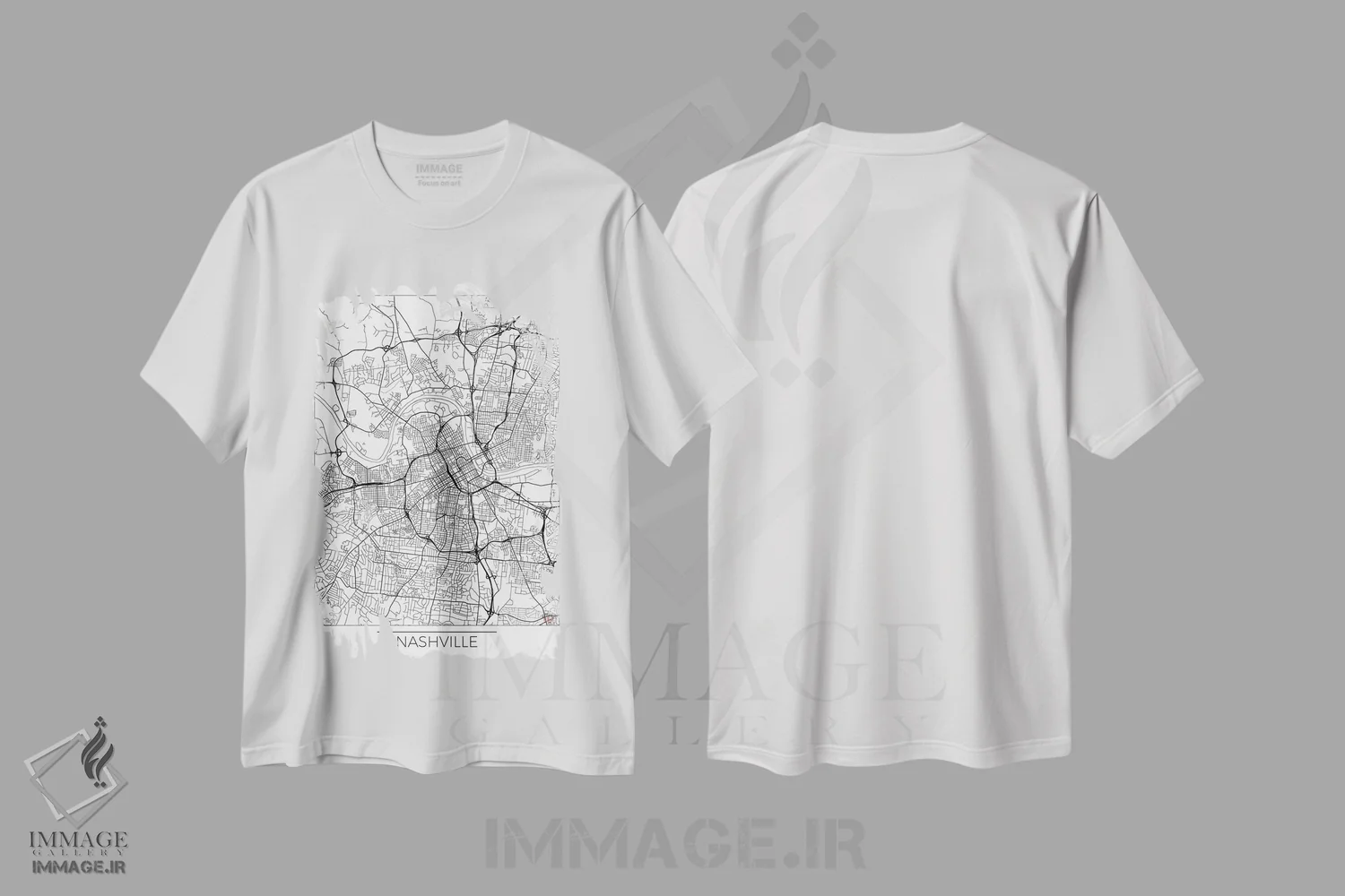 تیشرت سفید طرح دار نقشه شهری مینیمال نشویل، هنر دیجیتال اثر هوبرت روگوسکی | فروشگاه ایماژ