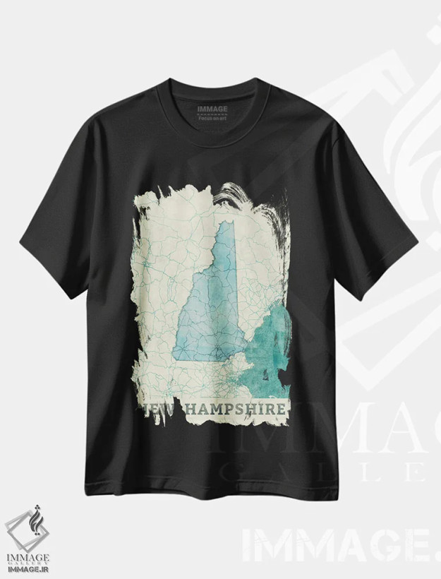 تیشرت مشکی طرح دار نقشه نیوهمپشر، هنر دیجیتال اثر هوبرت روگوسکی | فروشگاه ایماژ