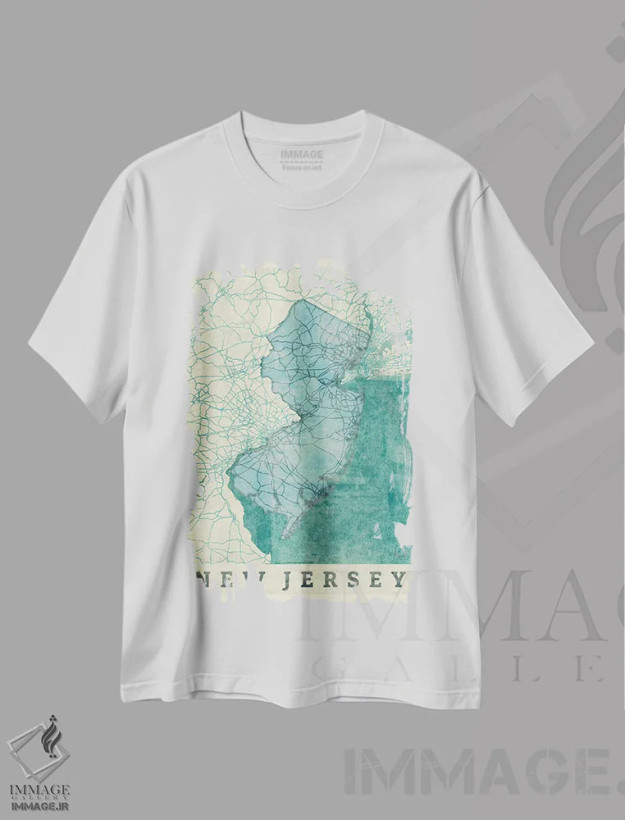 تیشرت سفید طرح دار نقشه نیوجرسی، تزئینی اثر هوبرت روگوسکی | فروشگاه ایماژ