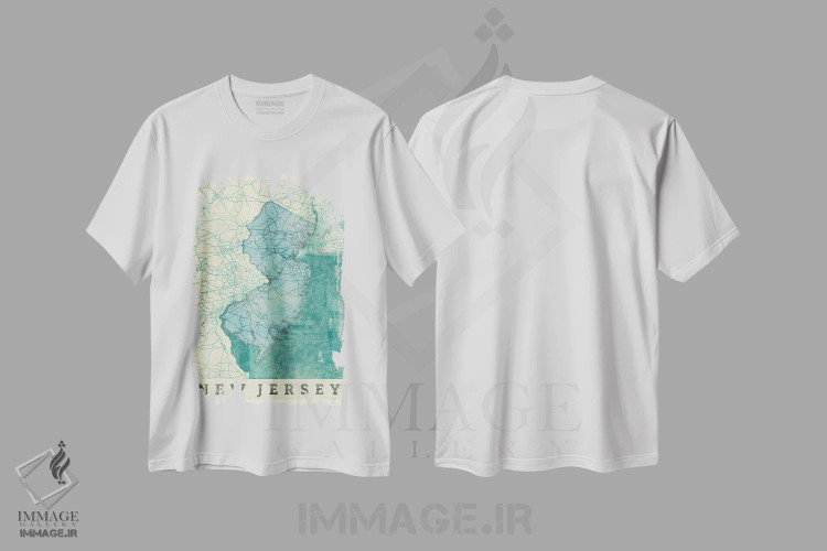 تیشرت سفید طرح دار نقشه نیوجرسی، تزئینی اثر هوبرت روگوسکی | فروشگاه ایماژ