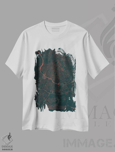 تیشرت سفید طرح دار نقشه شهری مادون قرمز آستین، هنر دیجیتال اثر هوبرت روگوسکی | فروشگاه ایماژ