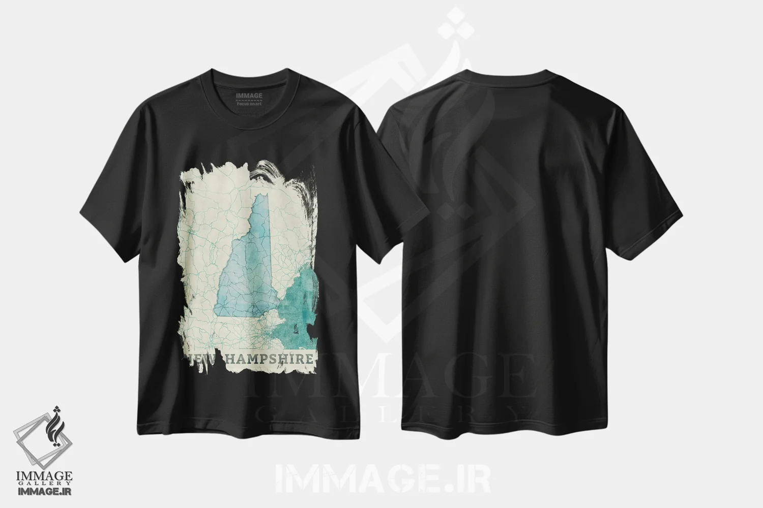 تیشرت مشکی طرح دار نقشه نیوهمپشر، هنر دیجیتال اثر هوبرت روگوسکی | فروشگاه ایماژ