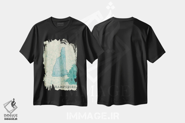 تیشرت مشکی طرح دار نقشه نیوهمپشر، هنر دیجیتال اثر هوبرت روگوسکی | فروشگاه ایماژ