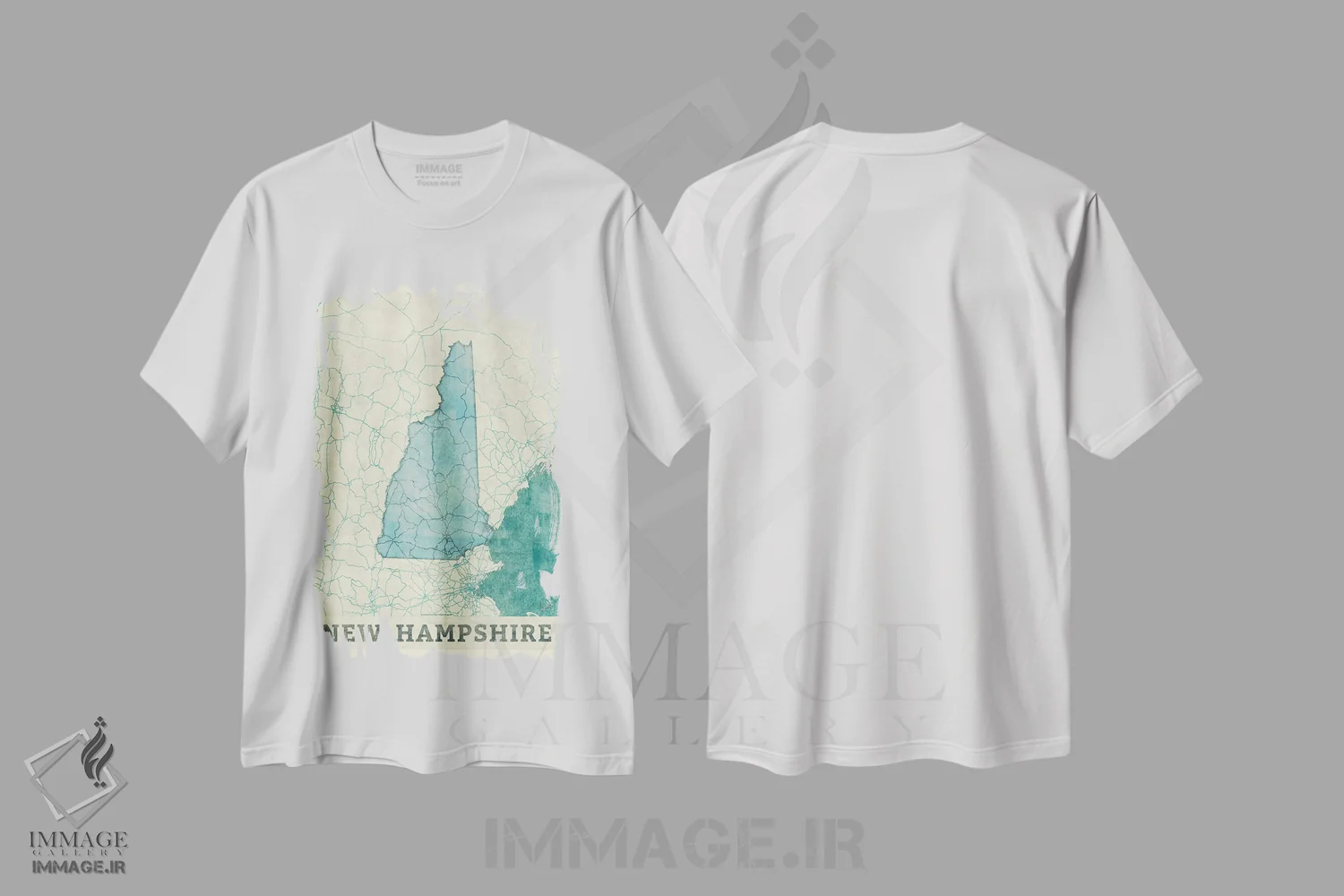 تیشرت سفید طرح دار نقشه نیوهمپشر، هنر دیجیتال اثر هوبرت روگوسکی | immage.ir