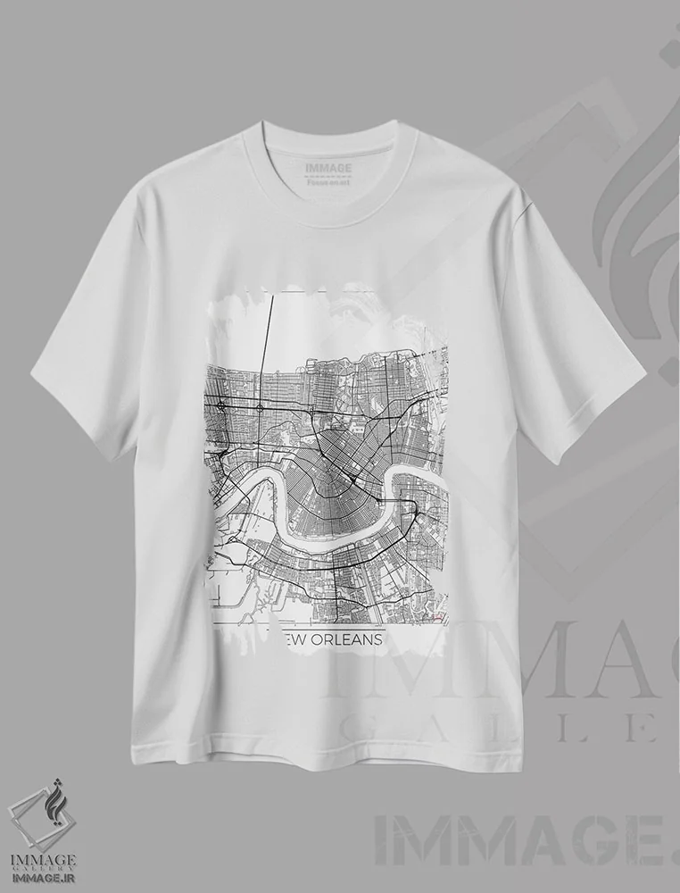 تیشرت سفید طرح دار نقشه شهری مینیمال نیواورلئان، هنر دیجیتال اثر هوبرت روگوسکی | immage.ir