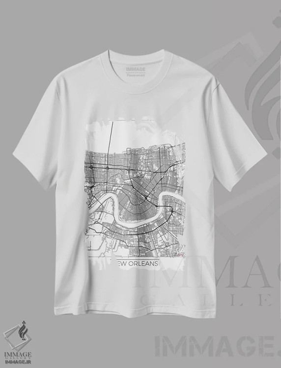 تیشرت سفید طرح دار نقشه شهری مینیمال نیواورلئان، هنر دیجیتال اثر هوبرت روگوسکی | immage.ir
