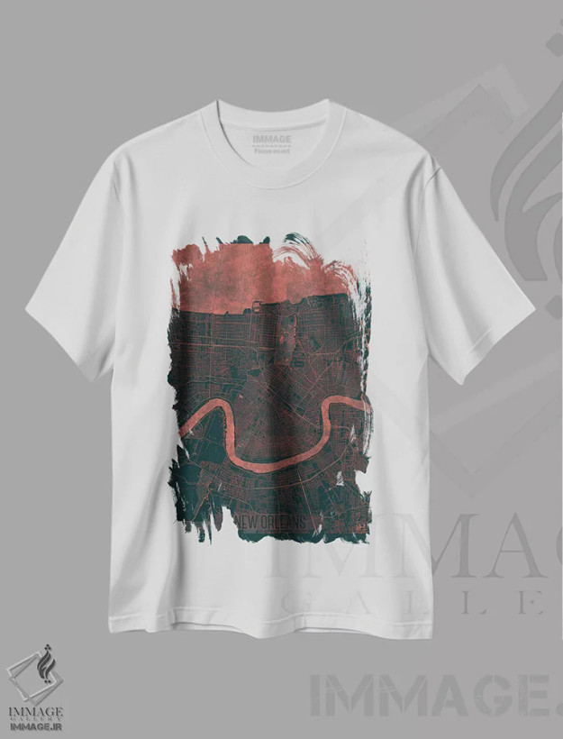 تیشرت سفید طرح دار نقشه شهری مادون قرمز نیواورلئان، هنر دیجیتال اثر هوبرت روگوسکی | فروشگاه ایماژ
