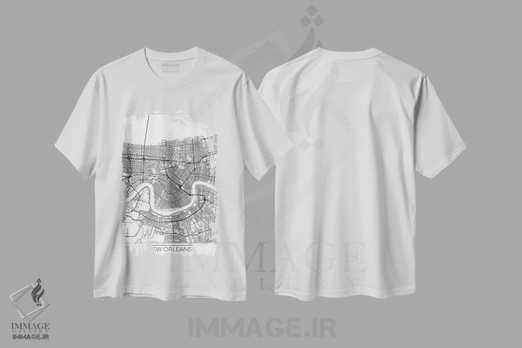 تیشرت سفید طرح دار نقشه شهری مینیمال نیواورلئان، هنر دیجیتال اثر هوبرت روگوسکی | immage.ir