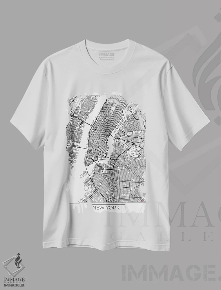 تیشرت سفید طرح دار نقشه شهری مینیمال نیویورک، هنر دیجیتال اثر هوبرت روگوسکی | immage.ir