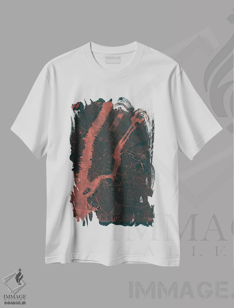تیشرت سفید طرح دار نقشه شهری مادون قرمز نیویورک، هنر دیجیتال اثر هوبرت روگوسکی | فروشگاه ایماژ