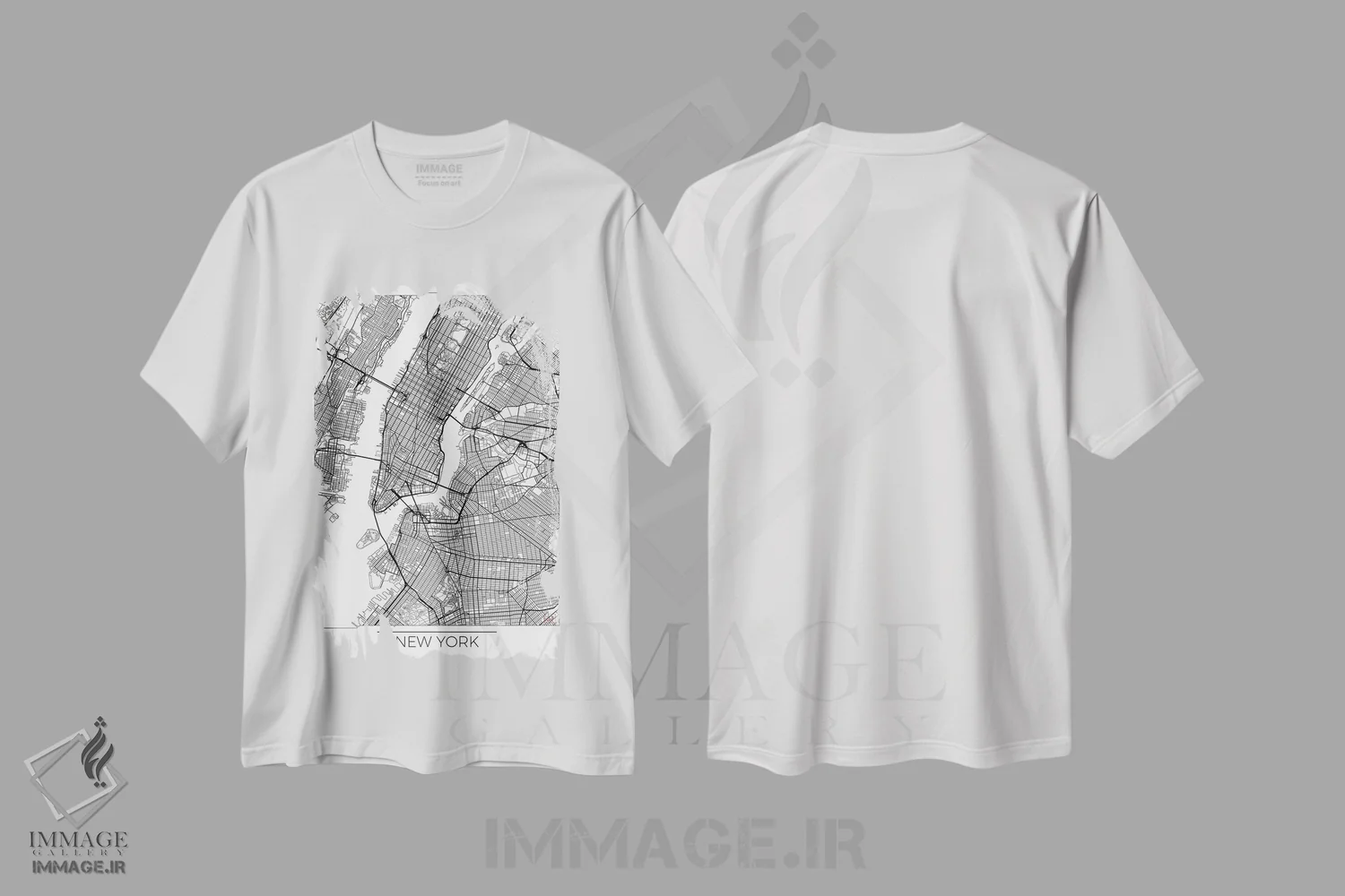 تیشرت سفید طرح دار نقشه شهری مینیمال نیویورک، هنر دیجیتال اثر هوبرت روگوسکی | immage.ir