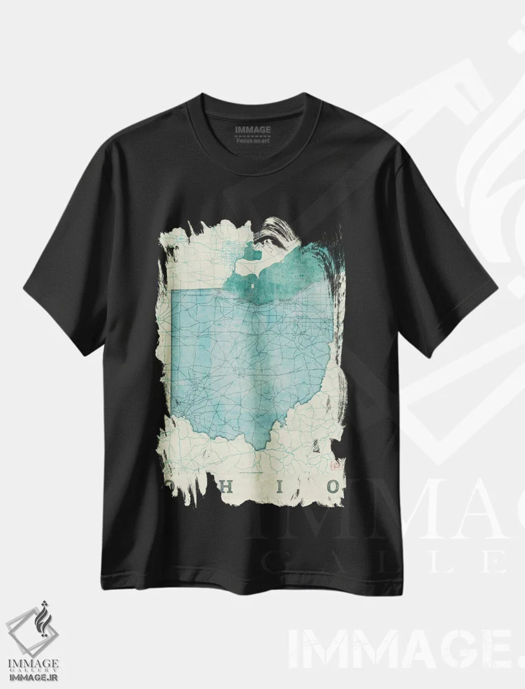 تیشرت مشکی طرح دار نقشه اوهایو، تزئینی اثر هوبرت روگوسکی | immage.ir