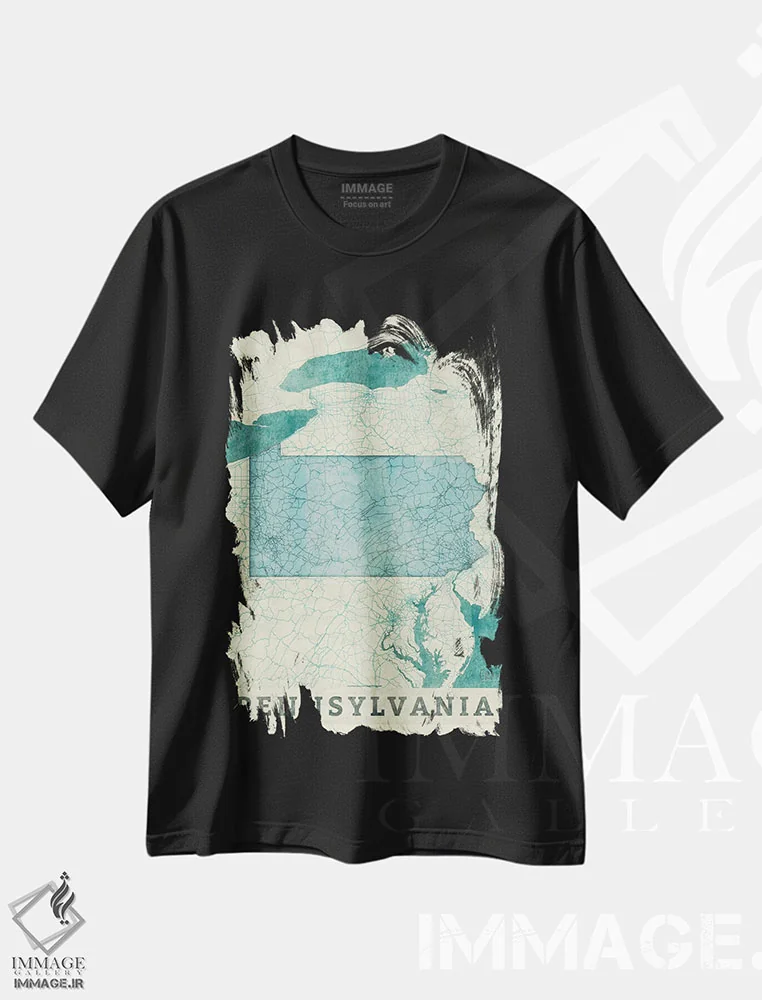 تیشرت مشکی طرح دار نقشه پنسیلوانیا، تزئینی اثر هوبرت روگوسکی | immage.ir