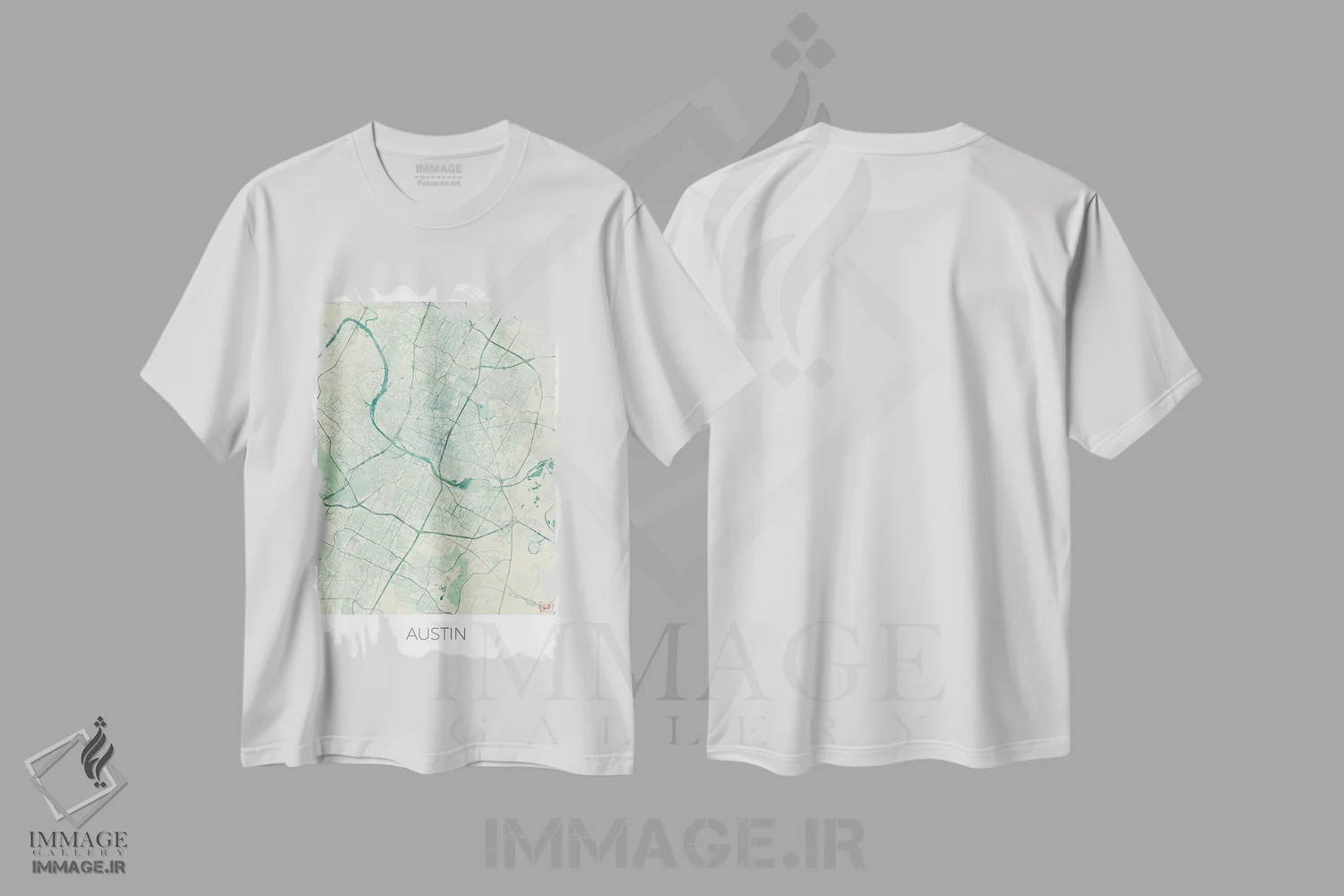 تیشرت سفید طرح دار نقشه شهری آبرنگی آبی قدیمی آستین، تزئینی اثر هوبرت روگوسکی | immage.ir