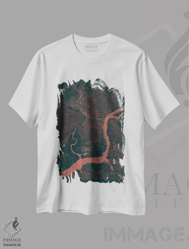 تیشرت سفید طرح دار نقشه شهری مادون قرمز فیلادلفیا، هنر دیجیتال اثر هوبرت روگوسکی | فروشگاه ایماژ