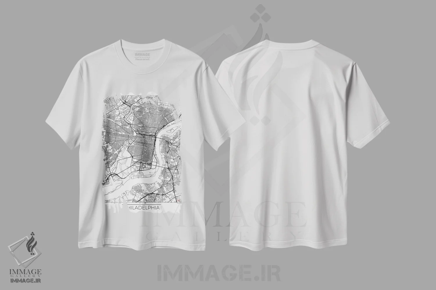 تیشرت سفید طرح دار نقشه شهری مینیمال فیلادلفیا، هنر دیجیتال اثر هوبرت روگوسکی | immage.ir