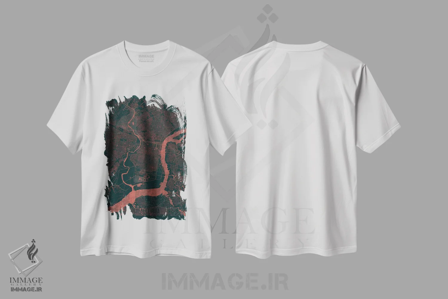 تیشرت سفید طرح دار نقشه شهری مادون قرمز فیلادلفیا، هنر دیجیتال اثر هوبرت روگوسکی | فروشگاه ایماژ