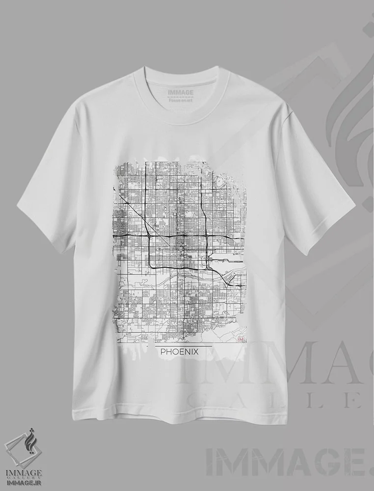تیشرت سفید طرح دار نقشه طرح شهری مینیمال فینیکس، هنر دیجیتال اثر هوبرت روگوسکی | فروشگاه ایماژ