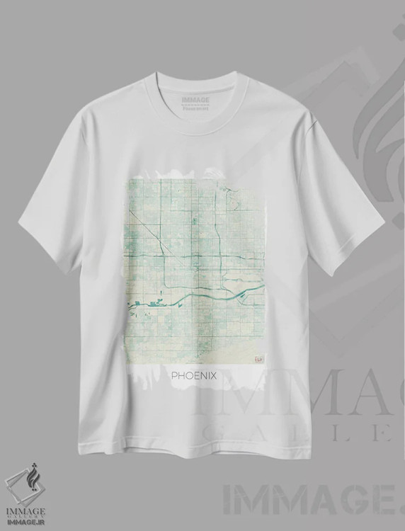 تیشرت سفید طرح دار نقشه طرح شهری قدیمی با آبرنگ آبی فینیکس، هنر دیجیتال اثر هوبرت روگوسکی | فروشگاه ایماژ