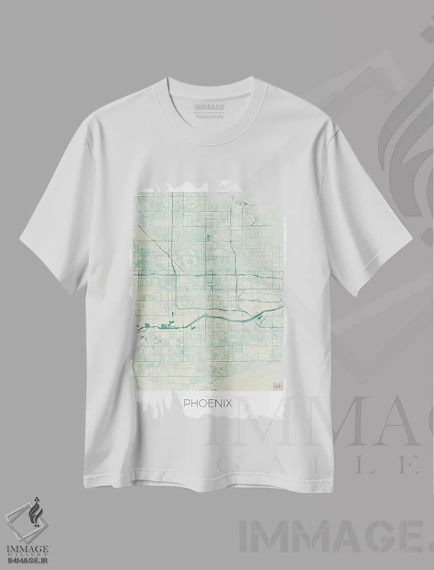 تیشرت سفید طرح دار نقشه طرح شهری قدیمی با آبرنگ آبی فینیکس، هنر دیجیتال اثر هوبرت روگوسکی | فروشگاه ایماژ