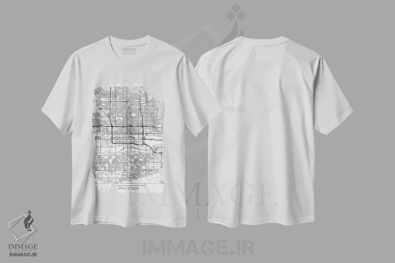 تیشرت سفید طرح دار نقشه طرح شهری مینیمال فینیکس، هنر دیجیتال اثر هوبرت روگوسکی | فروشگاه ایماژ