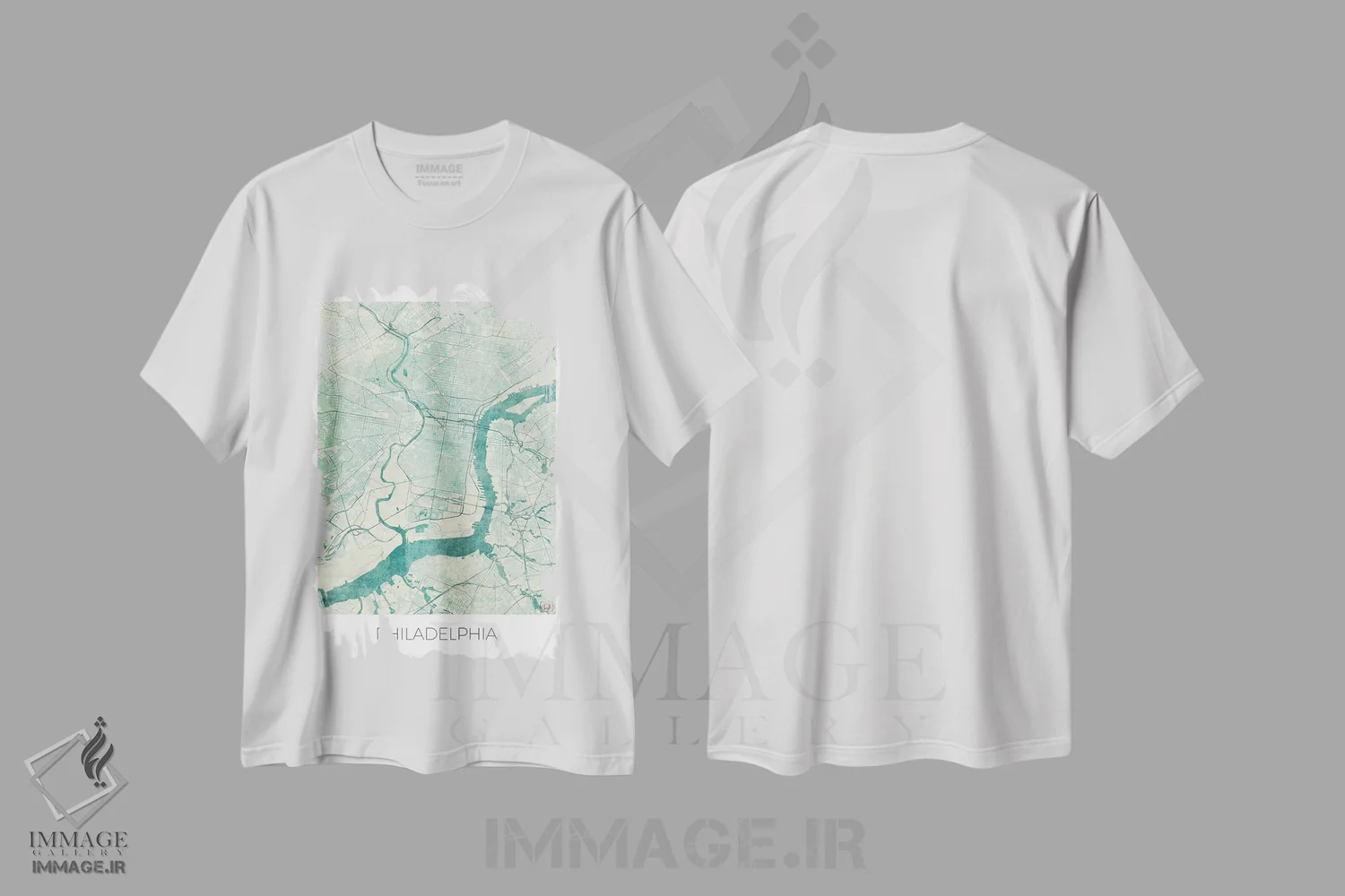 تیشرت سفید طرح دار نقشه شهری آبرنگی آبی قدیمی فیلادلفیا، هنر دیجیتال اثر هوبرت روگوسکی | immage.ir